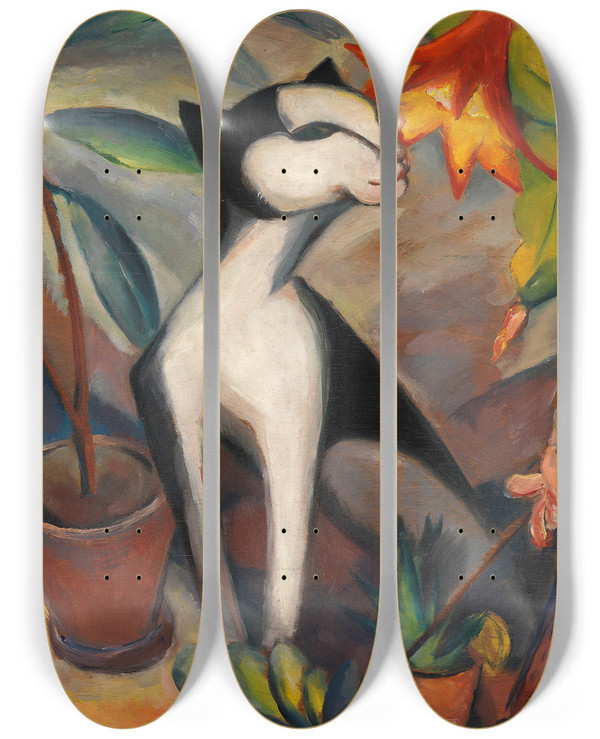 Triptych art skateboard deck of Dorothea Maetzeljohannsen Katze Mit Kakteenblte I by Dorothea Maetzel-Johannsen (1886-1930)