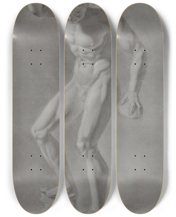 Triptych art skateboard deck of August Alleb Figuurstudie Van Een Staande Man Van Voren Gezien by August Allebe (1838-1927)