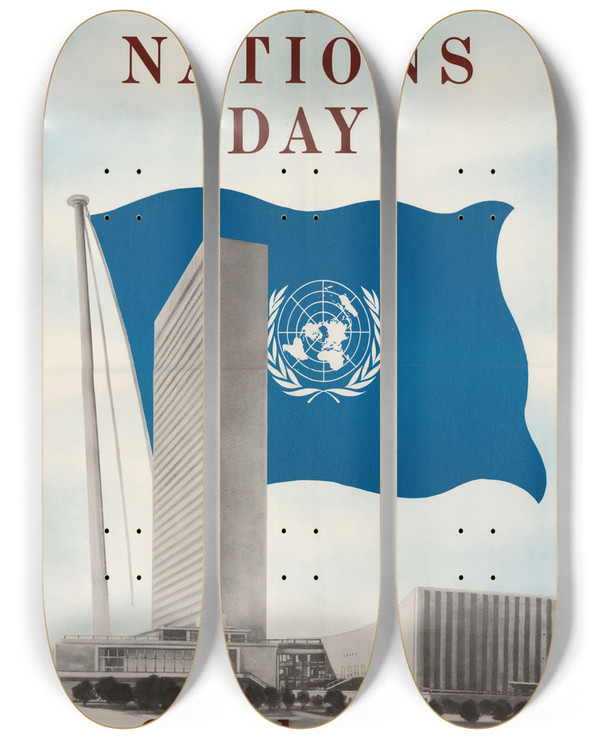 Triptych art skateboard deck of Us Information Agency Un Day Poster_1 by U S Information Agency (1953-1999)