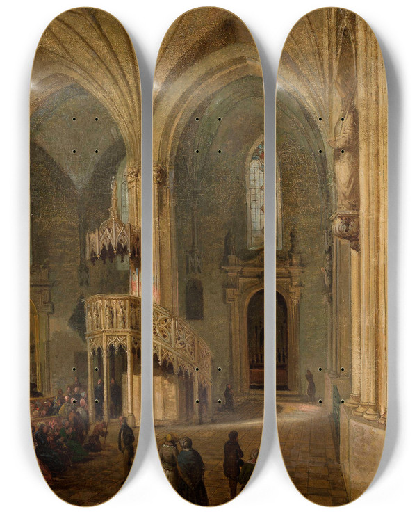 Triptych art skateboard deck of Marcin Zaleski Interior Of St Johns Cathedral In Warsaw_2 by Marcin Zaleski (1796-1877)