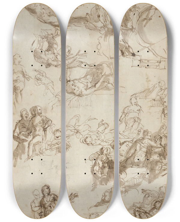 Triptych art skateboard deck of Paolo Veronese Studies For The Allegories Of Love by Paolo Veronese (1528-1588)