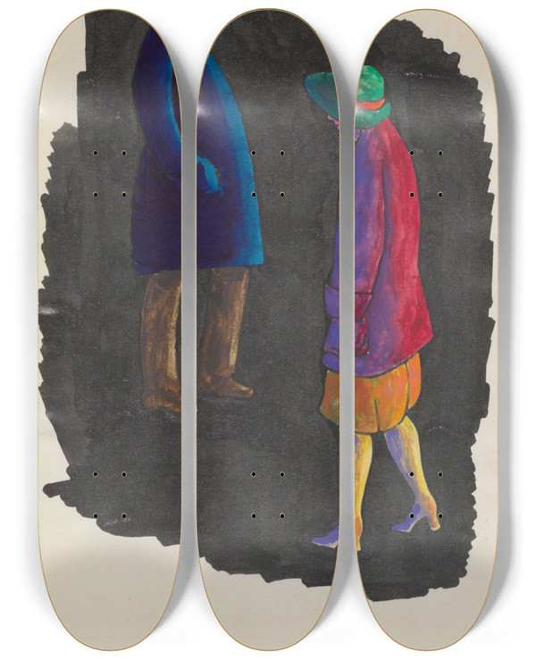 Triptych art skateboard deck of Karl Wiener In Der Nach Graz by Karl Wiener (1901-1949)