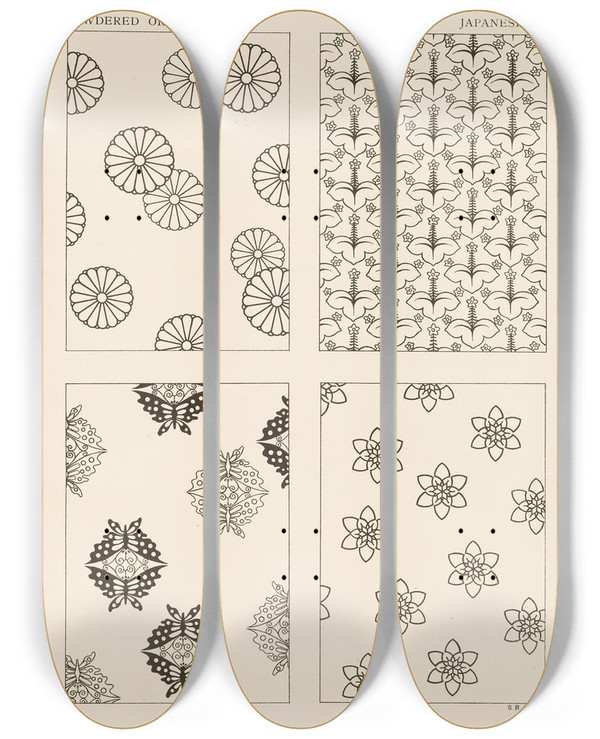 Triptych art skateboard deck of George Ashdown Audsley Outlines Of Ornament In The Leading Styles Pl13 by George Ashdown Audsley (1838-1925)