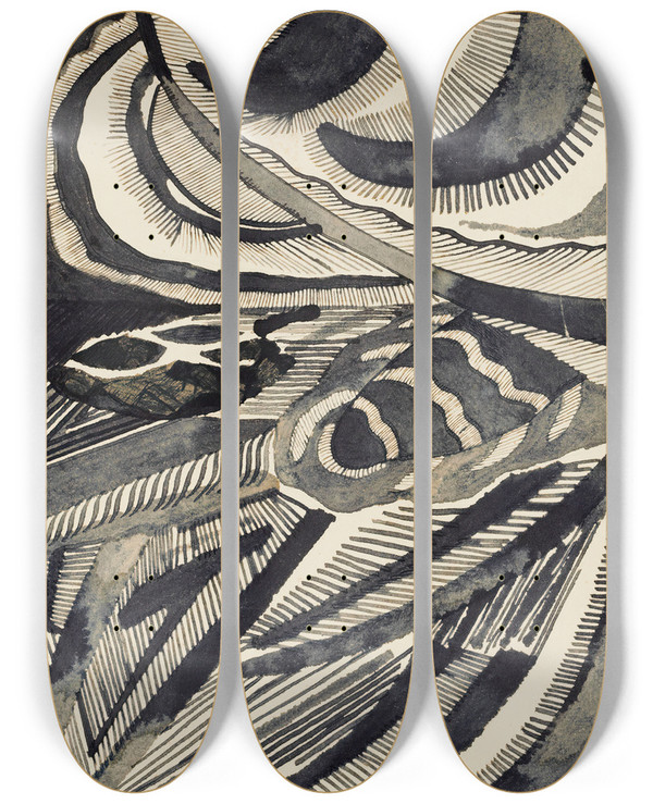Triptych art skateboard deck of Otto Freundlich Landschaft by Otto Freundlich (1878-1943)