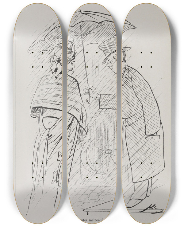 Triptych art skateboard deck of Karel Klic Bilderbuch Fur Hagestolze Pl058 by Karel Klic (1841-1926)