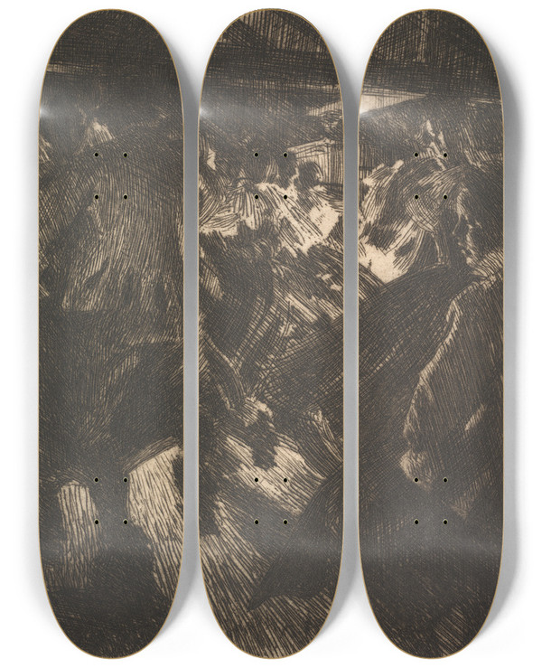 Triptych art skateboard deck of Anders Zorn Gopsmor Cottage by Anders Zorn (1860-1920)