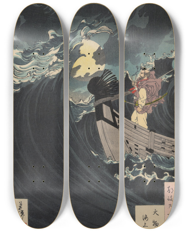 Triptych art skateboard deck of Tsukioka Yoshitoshi Daimotsu Kaij No Tsuki_2 by Tsukioka Yoshitoshi (1839-1892)
