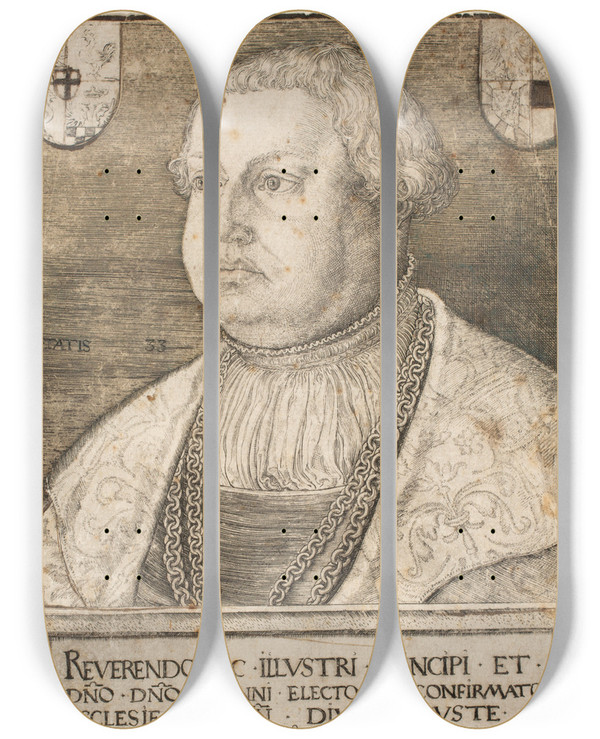 Triptych art skateboard deck of Hans Brosamer Portrt Af Johann Von Henneberg by Hans Brosamer (1495-1554)