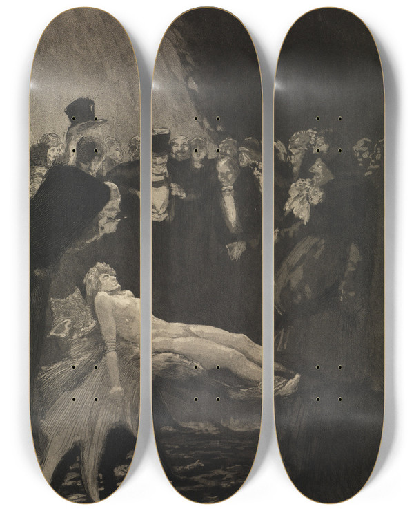 Triptych art skateboard deck of Max Klinger Gefesselt Ein Leben Opus Viii Blatt 11 by Max Klinger (1857-1920)