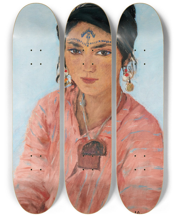 Triptych art skateboard deck of Alexandre Roubtzoff Portrait Of Acha by Alexandre Roubtzoff (1884-1949)