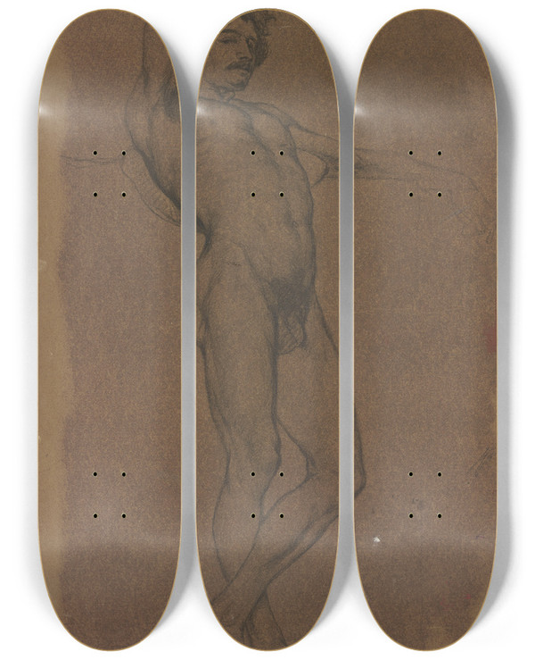 Triptych art skateboard deck of Frederic Leighton Male Nude by Frederic Leighton (1830-1896)