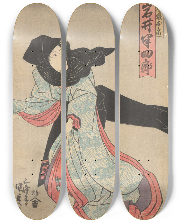 Triptych art skateboard deck of Utagawa Kunisada Toyokuni Iii The Actor Iwai Hanshiro In The Role Of Oito by Utagawa Kunisada (Toyokuni III) (1786-1865)