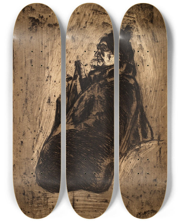 Triptych art skateboard deck of Edvard Munch Old Woman by Edvard Munch (1863-1944)
