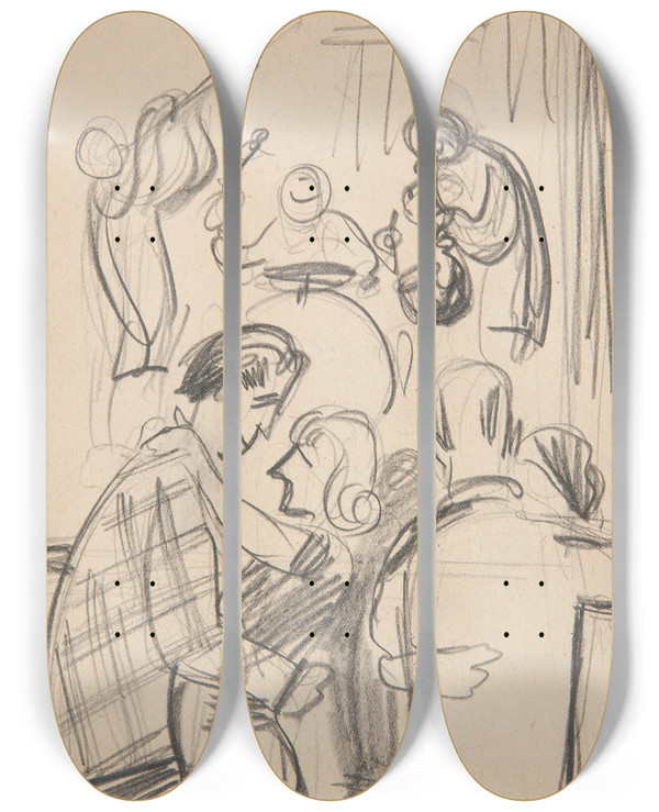 Triptych art skateboard deck of Marian Kopf Nocny Lokal Rozrywkowy by Marian Kopf (1926-2019)