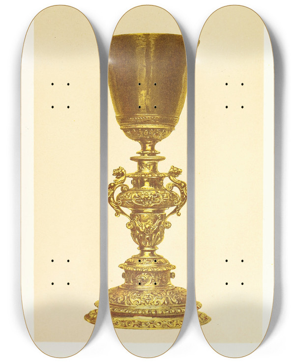 Triptych art skateboard deck of John Charles Robinson Ancient Gilded Chalice by John Charles Robinson (1824-1913)