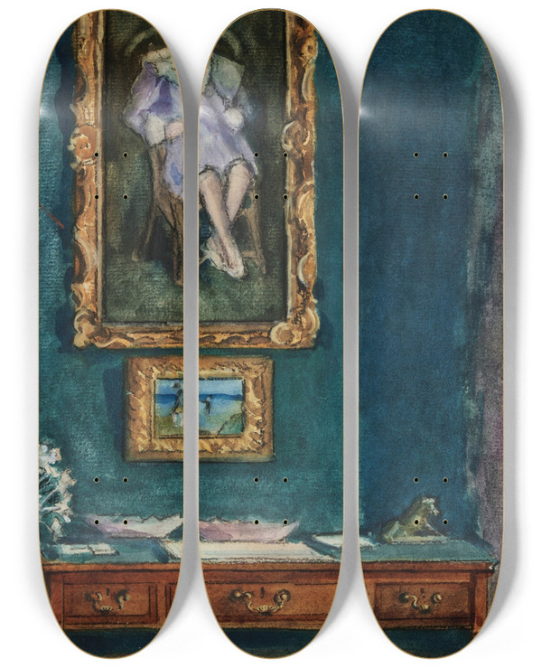 Triptych art skateboard deck of Sir William Eden Interior At Windlestone_2 by Sir William Eden (1849-1915)