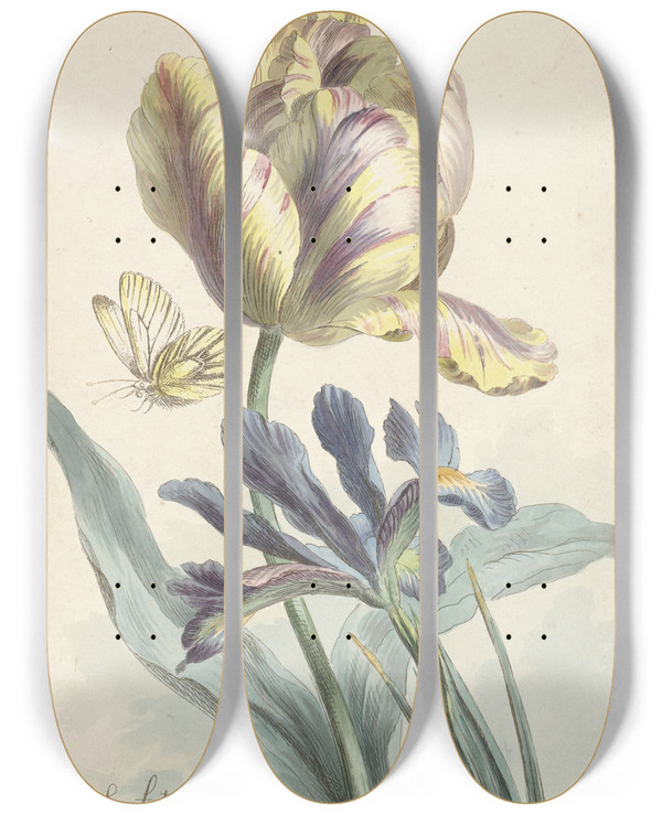 Triptych art skateboard deck of Willem Van Leen Tulp En Iris by Willem van Leen (1753-1825)