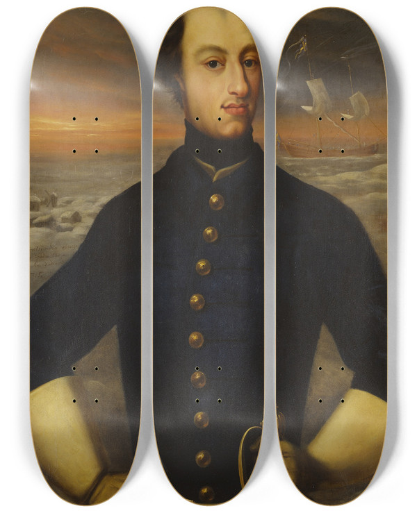 Triptych art skateboard deck of Henrik August Ankarcrona Karl Xii 16821718 by Henrik August Ankarcrona