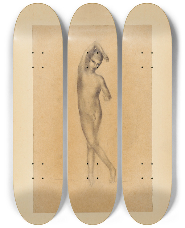 Triptych art skateboard deck of Otto Meyeramden Tnzerischer Jnglingsakt Mit Berkreuztem Rechten Bein Und Arm Ber Kopf by Otto Meyer-Amden (1885-1933)