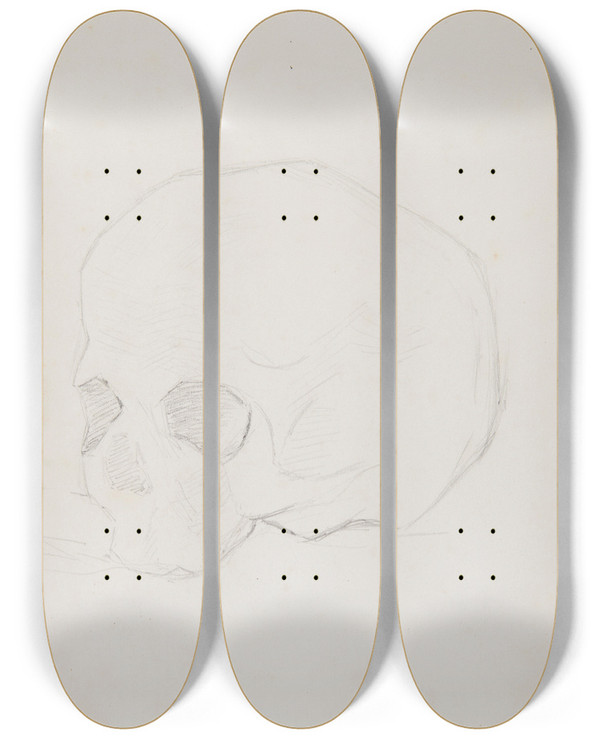 Triptych art skateboard deck of Ferdynand Bryll Szkic Trupiej Czaszki by Ferdynand Bryll (1863-1922)