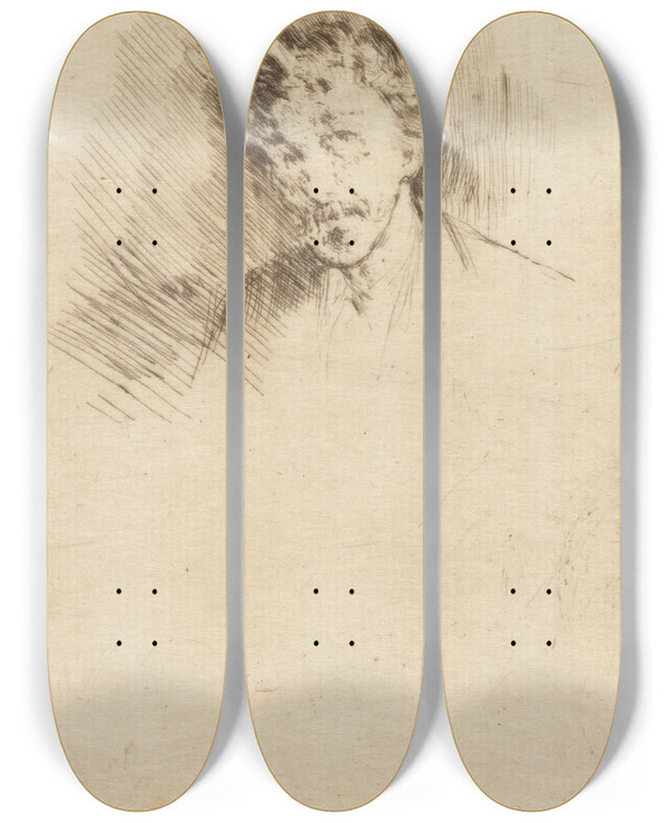 Triptych art skateboard deck of James Abbott Mcneill Whistler Whistler With The White Lock by James Abbott Mcneill Whistler (1834-1903)