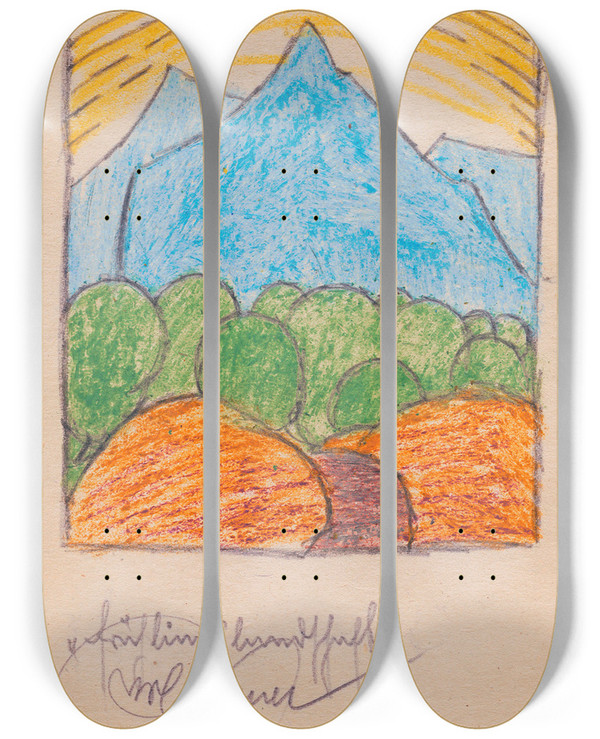 Triptych art skateboard deck of Karl Wiener Frhlingslandschaft_1 by Karl Wiener (1901-1949)
