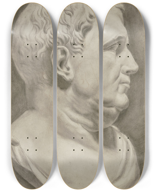 Triptych art skateboard deck of Victor Mller Antike Bste Eines Feisten Mannes Im Profil Nach Rechts by Victor Muller (1829-1871)