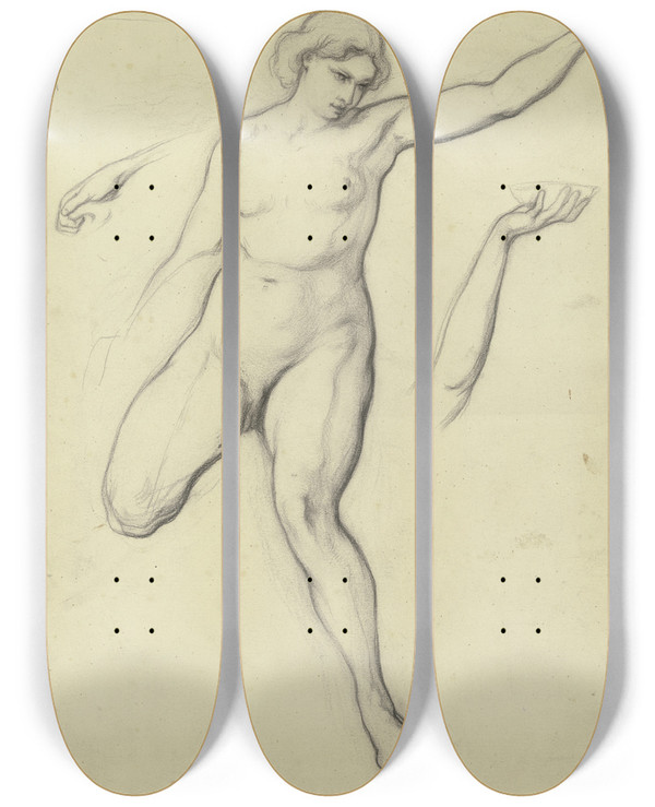Triptych art skateboard deck of Victor Mller Sitzende Hebe Als Aktfigur In Der Linken Erhobenen Hand Eine Weinschale Haltend by Victor Muller (1829-1871)