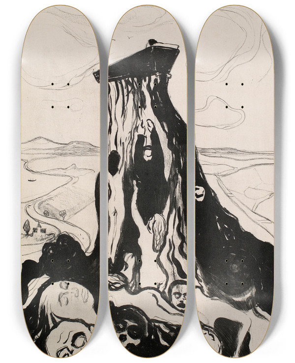 Triptych art skateboard deck of Edvard Munch Funeral March by Edvard Munch (1863-1944)