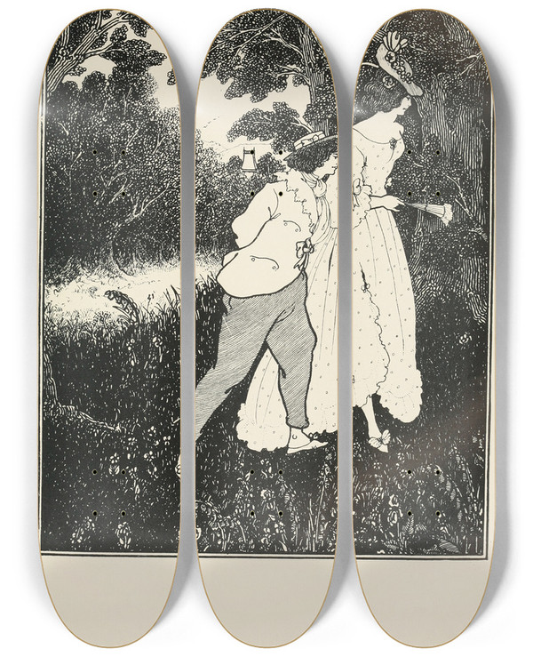Triptych art skateboard deck of Aubrey Vincent Beardsley Under The Hill Pl06 by Aubrey Vincent Beardsley (1872-1898)
