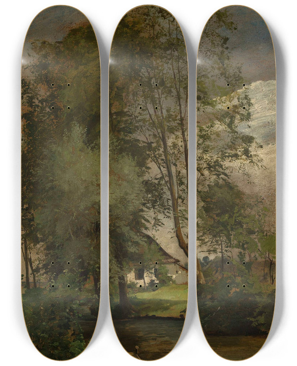 Triptych art skateboard deck of Robert Liwiski Countryside Landscape by Robert Sliwinski (1840-1902)