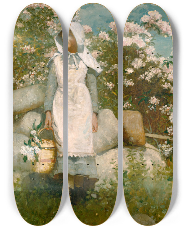 Triptych art skateboard deck of Winslow Homer Girl And Laurel by Winslow Homer (1836-1910)
