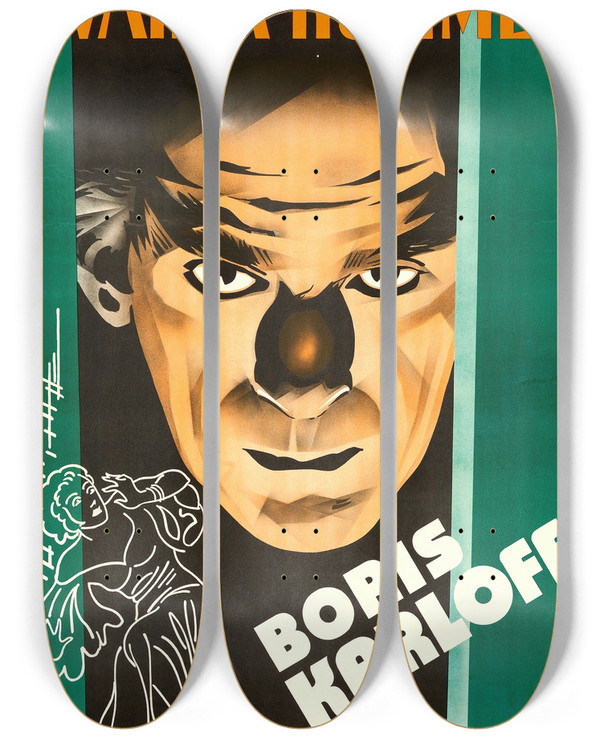 Triptych art skateboard deck of Eric Rohman The Black Room by Eric Rohman (1891-1949)