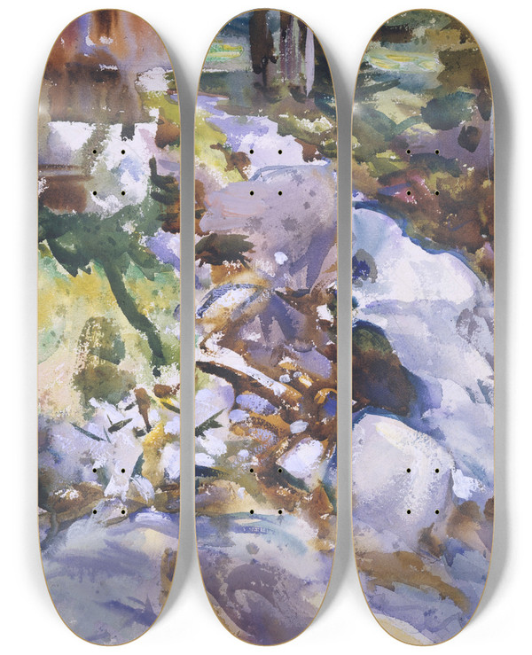 Triptych art skateboard deck of John Singer Sargent Rushing Brook by John Singer Sargent (1856-1925)