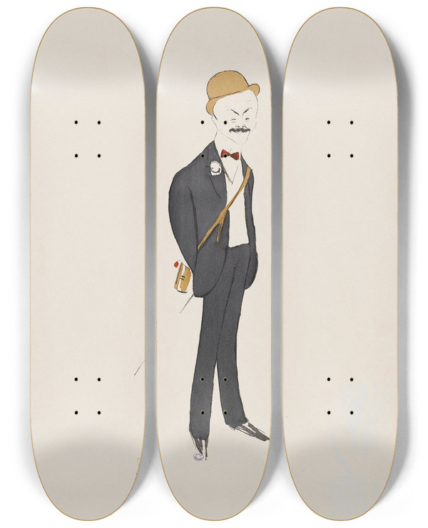 Triptych art skateboard deck of Georges Goursat Sem Fernand Charron by Georges Goursat (Sem) (1863-1934)