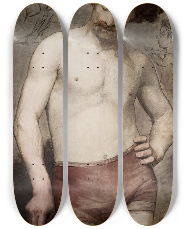 Triptych art skateboard deck of Anna Biliskabohdanowicz Male Seminude Study by Anna Bilinska Bohdanowicz (1857-1893)