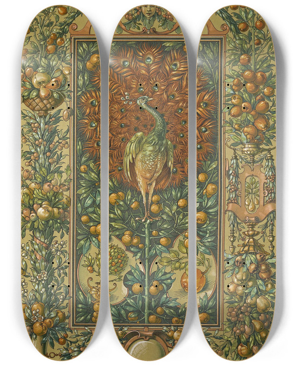 Triptych art skateboard deck of Anton Seder Die Pflanze In Kunst Und Gewerbe Pl077 by Anton Seder (1850-1916)