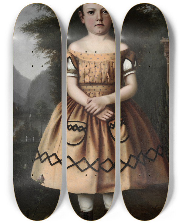 Triptych art skateboard deck of Archibald Willard Minnie Willard by Archibald Willard (1836-1918)