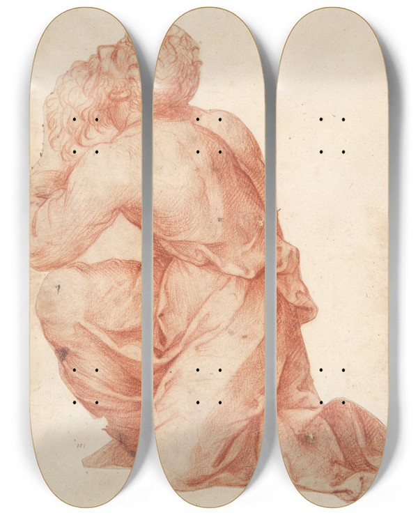 Triptych art skateboard deck of Domenico Beccafumi Kneelingman by Domenico Beccafumi (1486-1551)