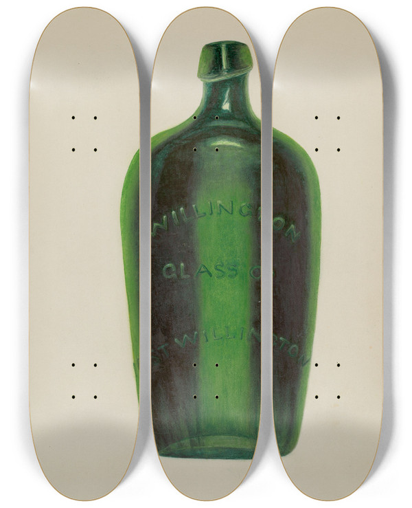 Triptych art skateboard deck of Maud M Holme Glass Bottle by Maud M Holme