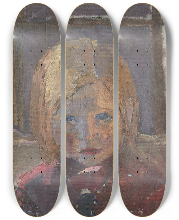 Triptych art skateboard deck of Frida Konstantin Head Study Of A Girl by Frida Konstantin