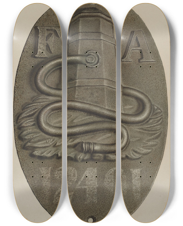 Triptych art skateboard deck of Rose Campbellgerke Firemark_2 by Rose Campbell Gerke (1882)