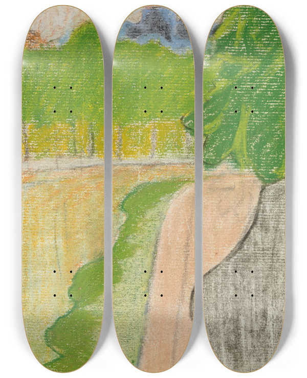 Triptych art skateboard deck of Douard Vuillard Paysage De Rue Avec Arbres by douard Vuillard (1868-1940)