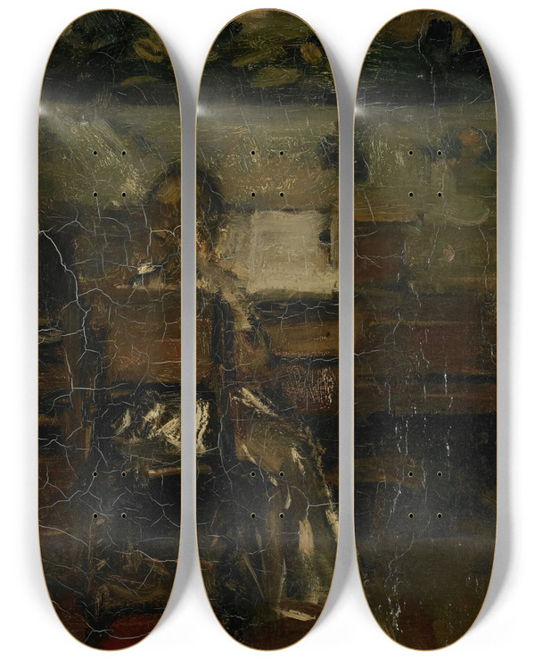 Triptych art skateboard deck of Jacob Maris Meisje Aan De Piano by Jacob Maris (1837-1899)