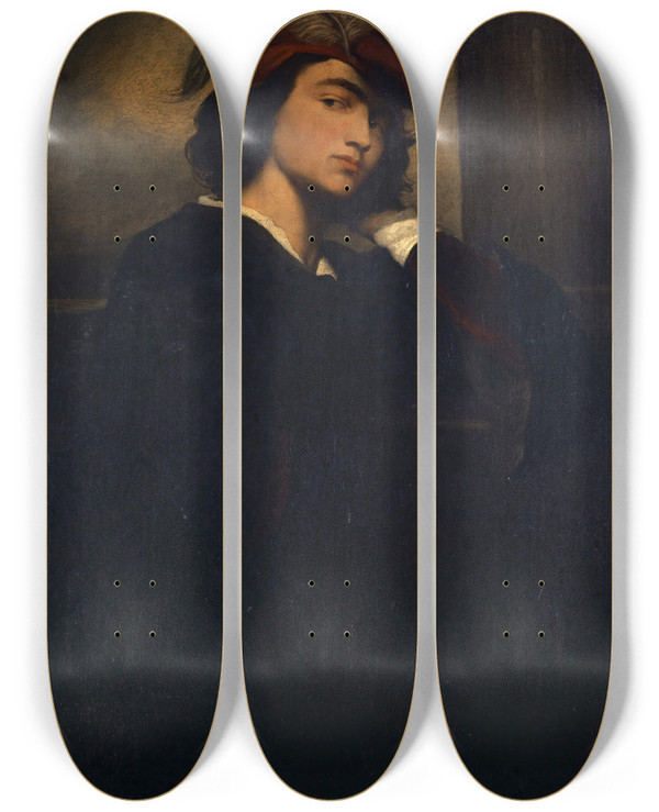 Triptych art skateboard deck of Anselm Feuerbach Selfportrait_1 by Anselm Feuerbach (1829-1880)