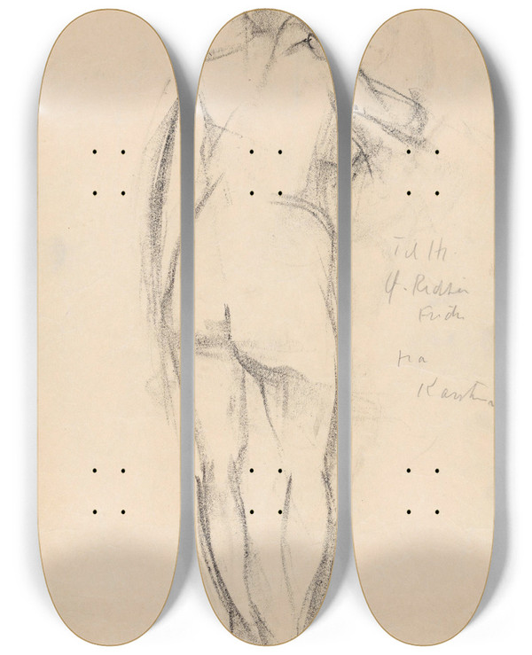 Triptych art skateboard deck of Ludvig Karsten Stende Ryggvendt Kvinneakt by Ludvig Karsten (1876-1926)