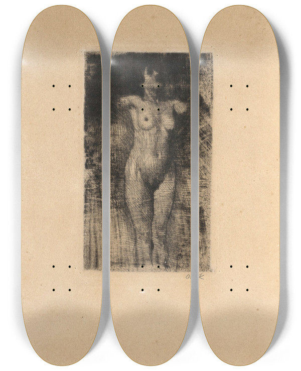 Triptych art skateboard deck of Emil Orlik Weiblicher Akt Ii by Emil Orlik (1870-1932)