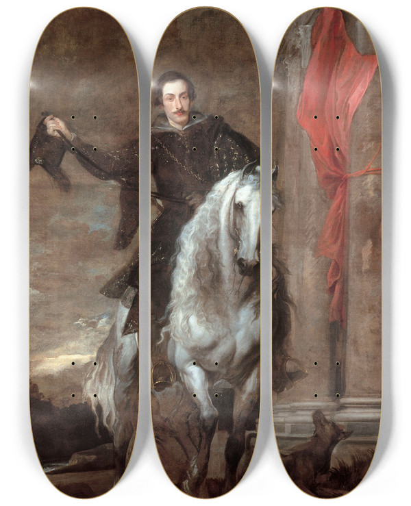 Triptych art skateboard deck of Anthony Van Dyck Anton Giulio Brignolesale On Horseback by Anthony Van Dyck (1599-1641)