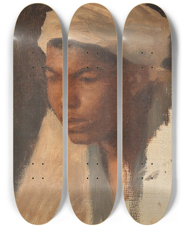 Triptych art skateboard deck of Leopold Carl Mller Fellah Boy by Leopold Carl Muller (1834-1892)