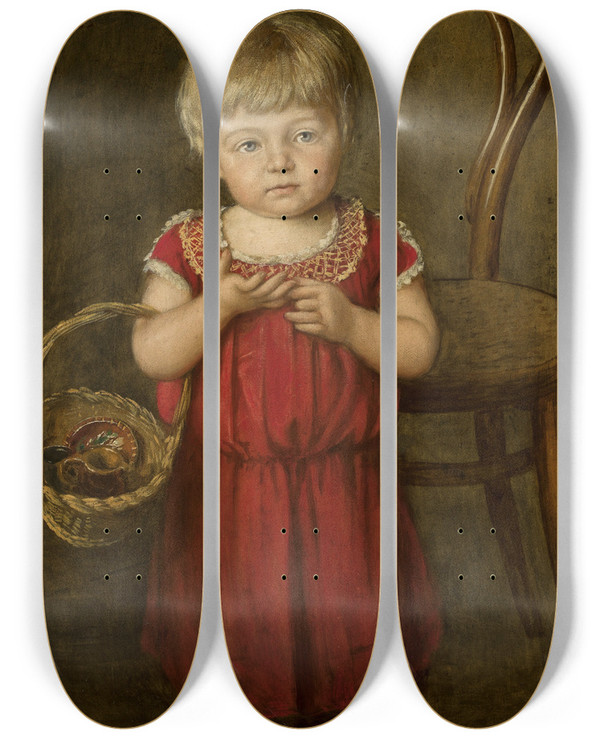Triptych art skateboard deck of Hans Thoma Portrait Of Ela With A Basket by Hans Thoma (1839-1924)